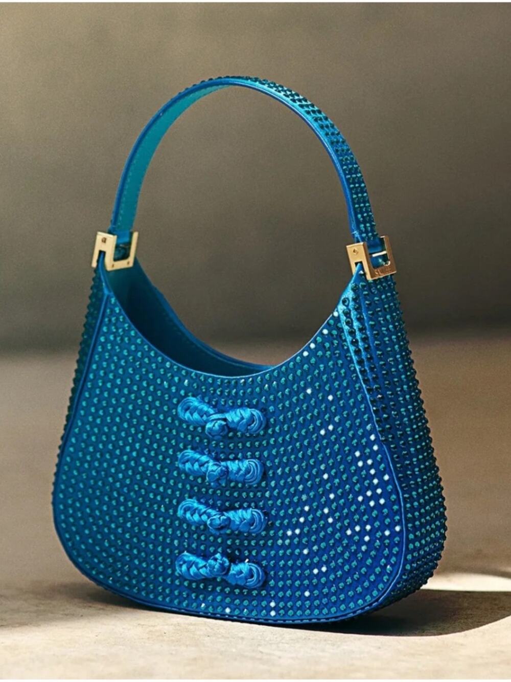 SAU LEE Mini Sau Crystal Embellished Peacock Blue Mini Bag